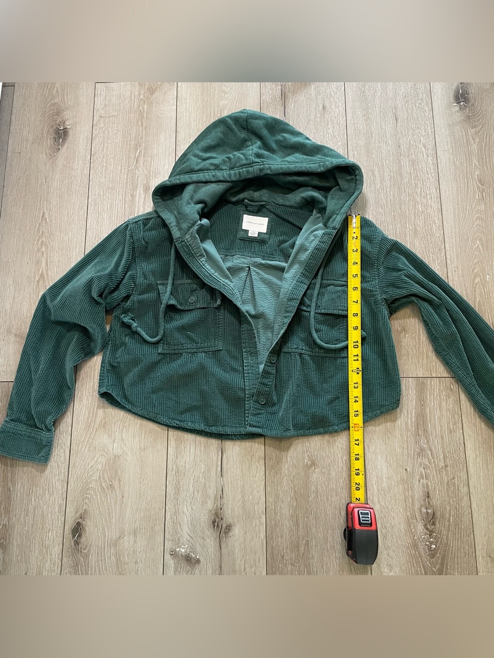 American Eagle Green Cropped Corduroy Hooded Shacket Jacket Size M - Picture 5 of 5
